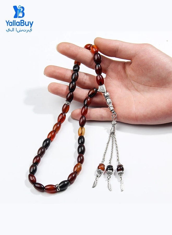 YallaBuy Original Design/ 100% Natural Agate Prayer Beadsl/Handmade Prayer Beads /Tasbih/8mm - Image 1